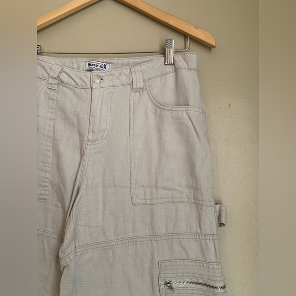 Los Angeles Sixty Six Off White tan Wide Leg Light Weight Cargo Pants Size 9 - Picture 4 of 10